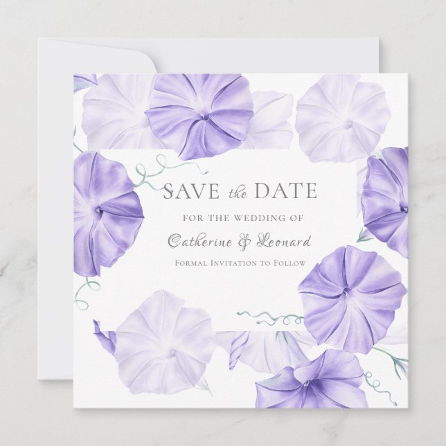 Morning Glory Calligraphy Save The Date (Vorderseite)
