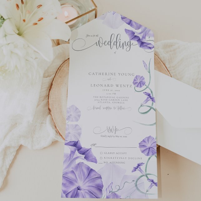 Morning Glory Calligraphy Wedding All In One Einladung (Von Creator hochgeladen)