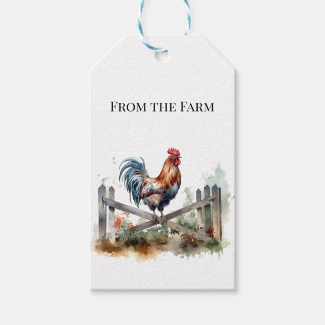 Morning Glory: Eatercolor Rooster, custom Geschenkanhänger (Vorderseite)
