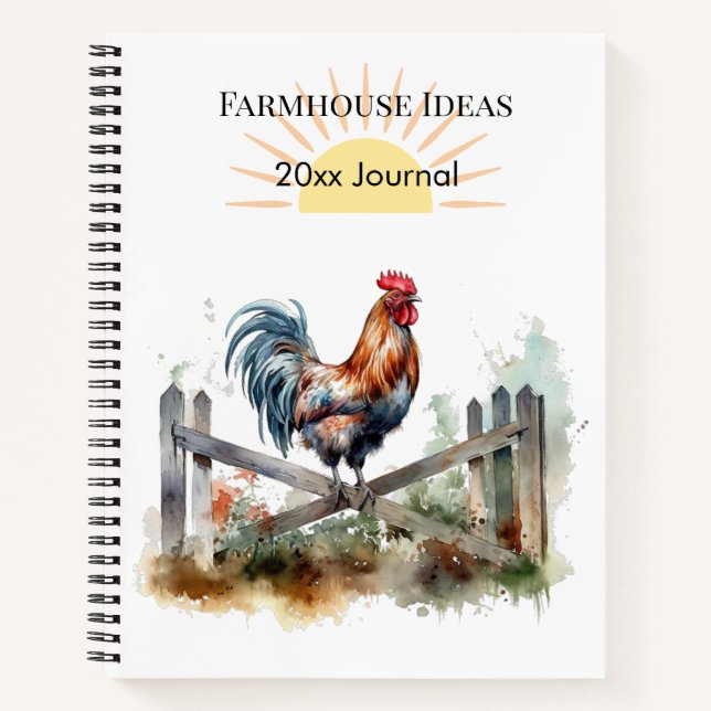 Morning Glory: Eatercolor Rooster, custom Notizbuch (Vorderseite)
