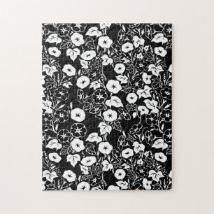 Morning Glory Flower Garden BW II Puzzle