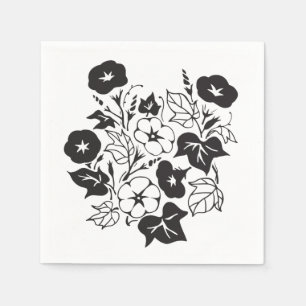 Morning Glory Illustration BW I Serviette