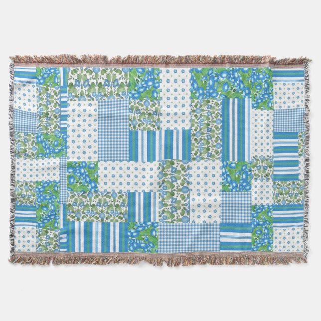 Morning Glory Imitats Patchwork Throw Blanket Decke (Vorderseite)