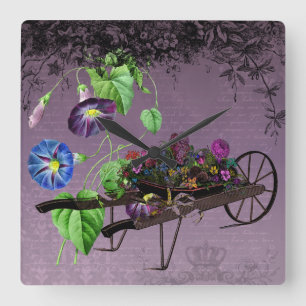 Morning Glory Summer Wall Clock Quadratische Wanduhr