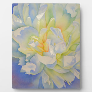 Morning Glow Aquarellmalerei mit weißer Pfirsich Fotoplatte