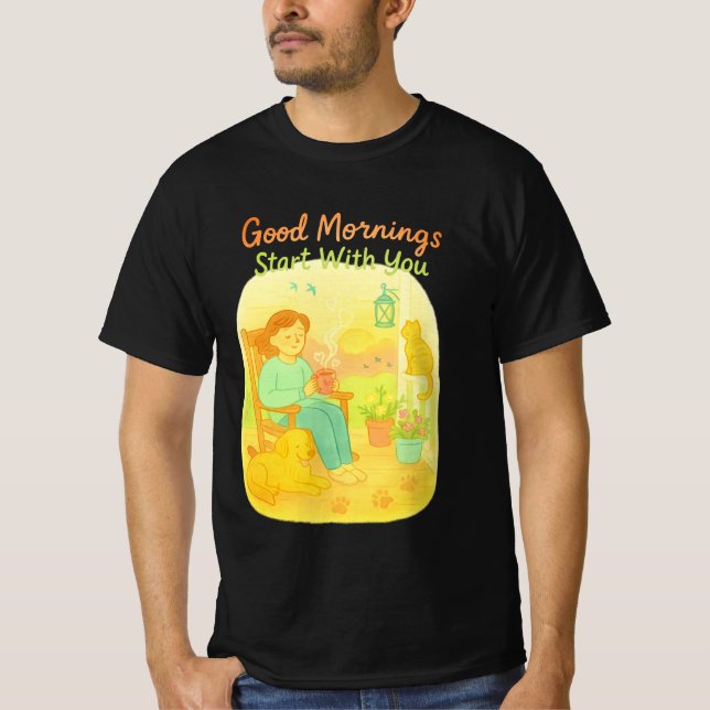 Morning Happy Sunrise Porch Pet Lover T - Shirt (Vorderseite)