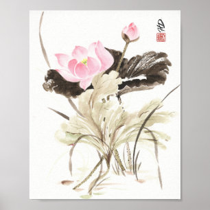 Morning Lotus Grace Rosa Lotus Wasserfarbenposter Poster
