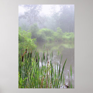 Morning Mist on the Pond Poster