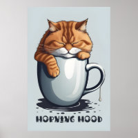 Morning Mood Cat Kaffee, Funny Cat Digital Art