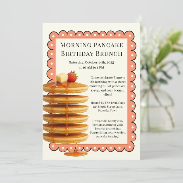 Morning Pancake Birthday Brunch | Cosy Weekend Einladung (Stehend Vorderseite)