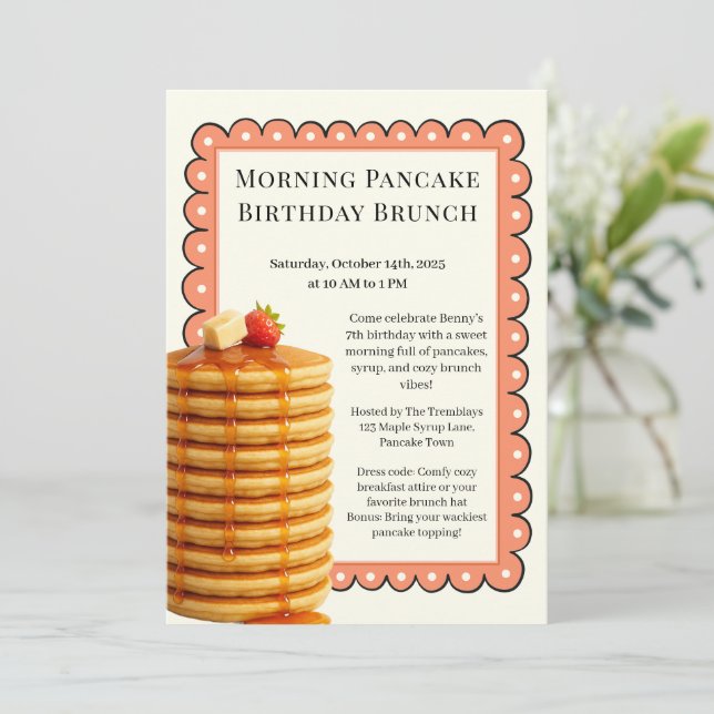 Morning Pancake Birthday Brunch | Cosy Weekend Einladung (Stehend Vorderseite)