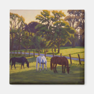 Morning Pasture Horses–Florissant Missouri Öl Gemä Magnet
