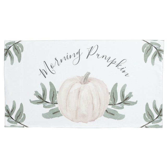 Morning Pumpkin Pastel Wasserfarbe mit Herbstlaube Kissenbezug (Vorderseite)