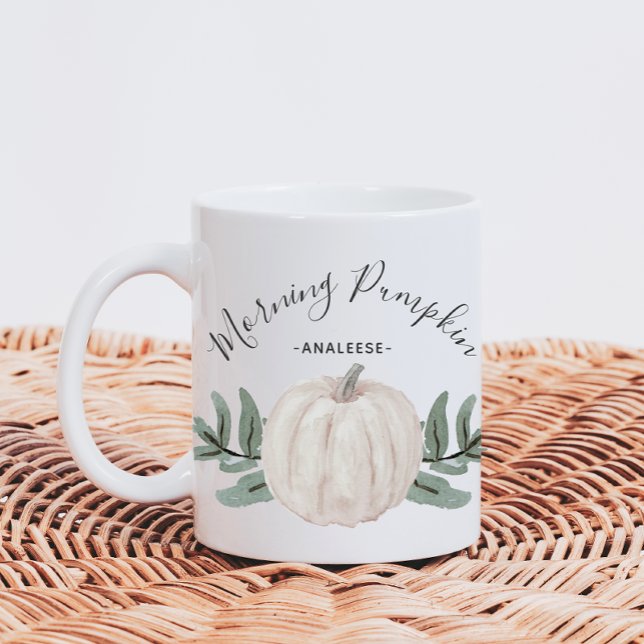 Morning Pumpkin Watercolor Pumpkin mit Namen Kaffeetasse (Von Creator hochgeladen)
