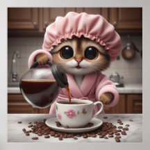 Morning Purr fection - Whimsical Cat Barista Poste