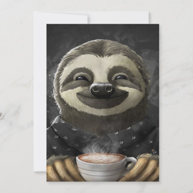 Morning Sloth Coffee Black Feiertagskarte (Vorderseite)