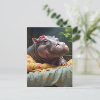 "Morning Snuggles: Baby Hippo Wecke in Basket,