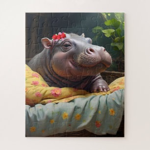"Morning Snuggles: Baby Hippo Wecke in Basket, Puzzle