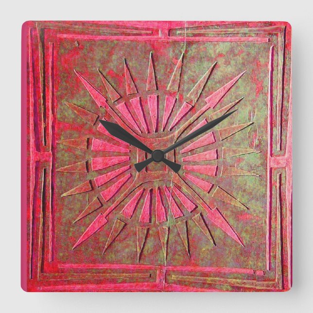 MORNING STAR , Antique Red Green Quadratische Wanduhr (Vorderseite)