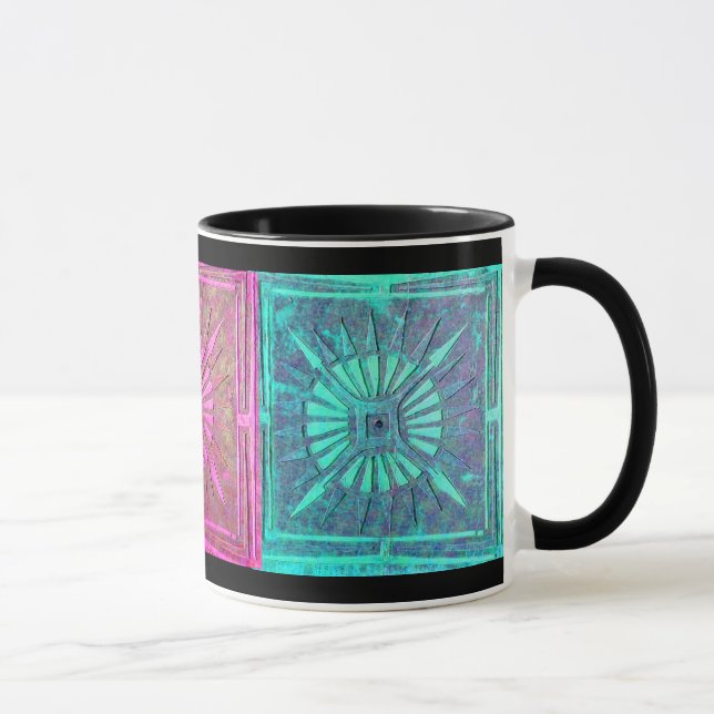 MORNING STAR.pink, aqua blau, aquamarin, schwarz Tasse (Rechts)