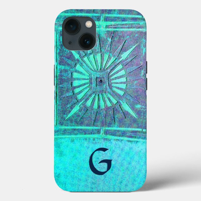 MORNING STAR Türkis Aqua Blau,Aquamarin, Monogramm Case-Mate iPhone Hülle (Rückseite)