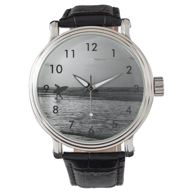 Morning Surfer Grauscale Armbanduhr (Vorderseite)