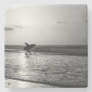 Morning Surfer Grauscale Steinuntersetzer