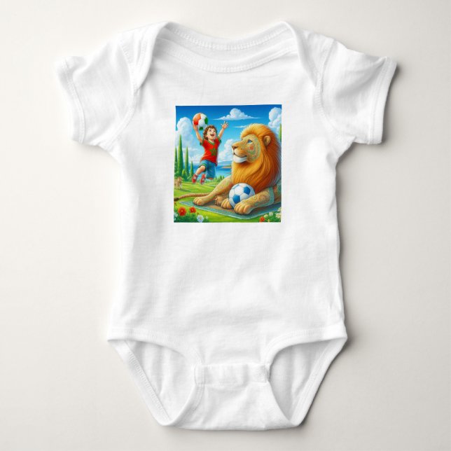 Moroccan Football Baby Bodysuit.Lion Pride Design Baby Strampler (Vorderseite)
