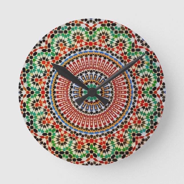 Moroccan Geometric Pattern  Runde Wanduhr (Vorderseite)
