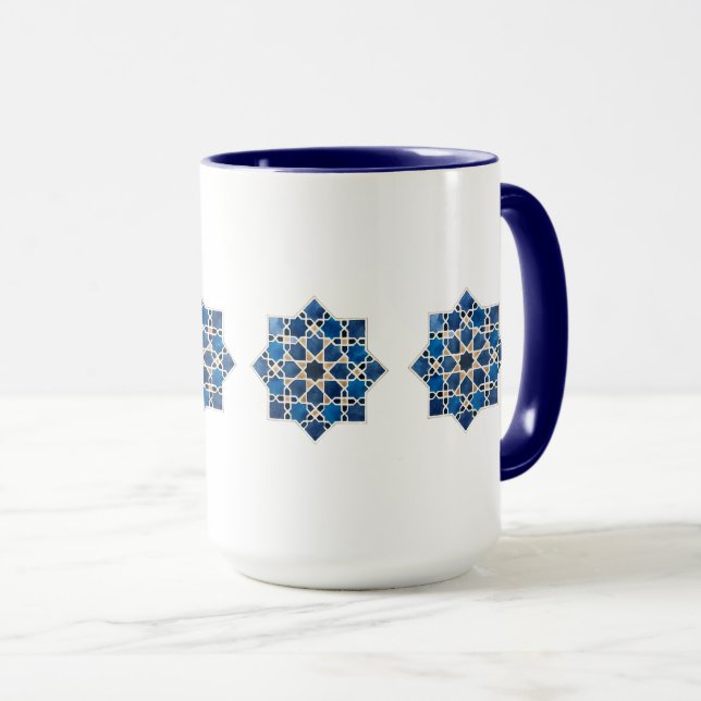 Moroccan Islamic Geometric Star Pattern Watercolor Tasse (VorderseiteRechts)
