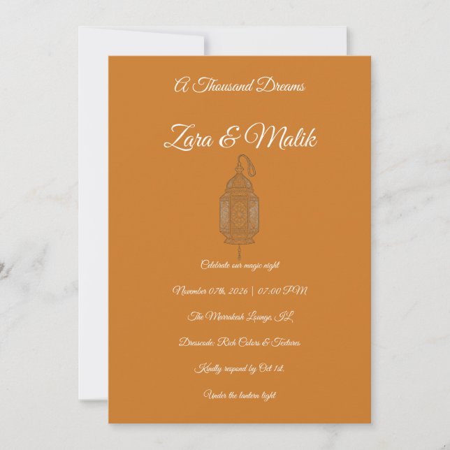 Moroccan Lantern Wedding Invitation Boho Einladung (Vorderseite)