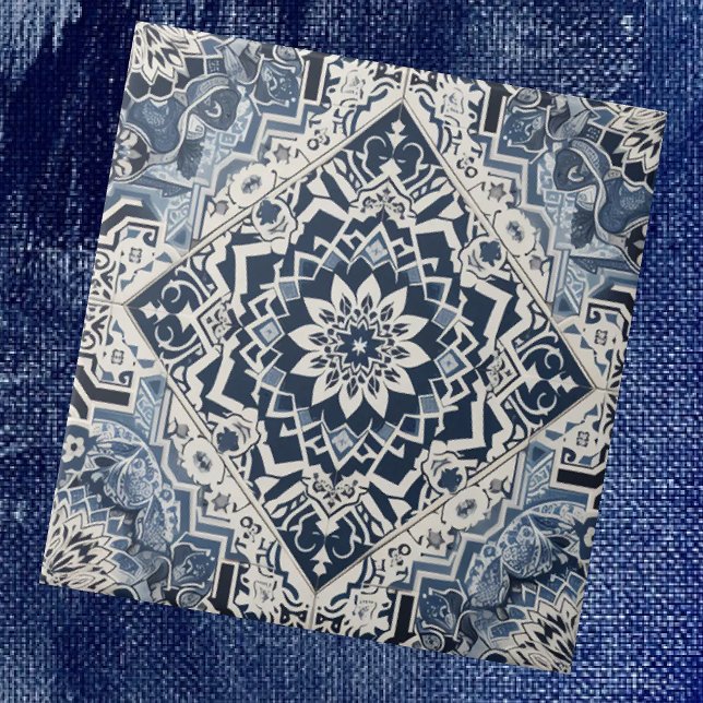 Moroccan Mediterranean Blue & White Tile Pattern Fliese (Von Creator hochgeladen)