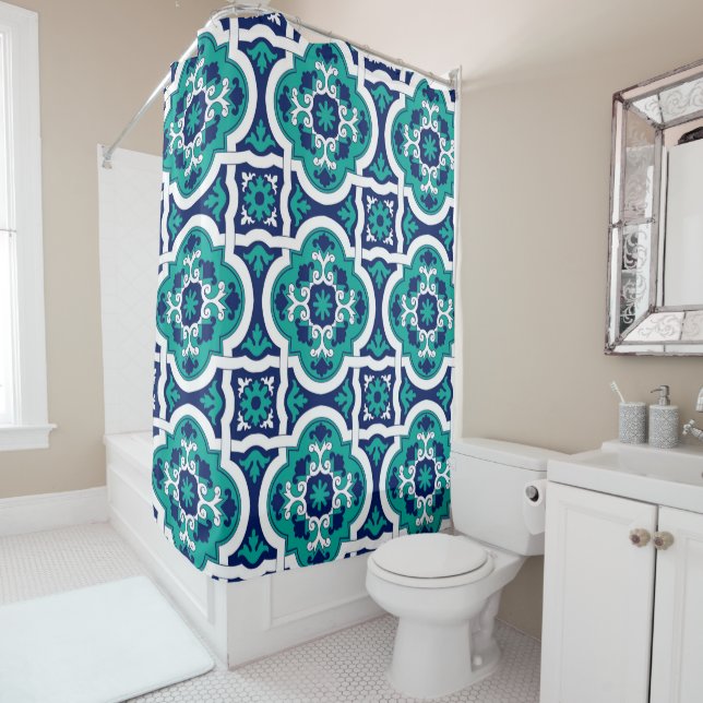 Moroccan Oasis Mosaic for Luxury Mediterranean  Duschvorhang (Beispiel)