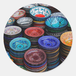 Moroccan Plate At Market Runder Aufkleber