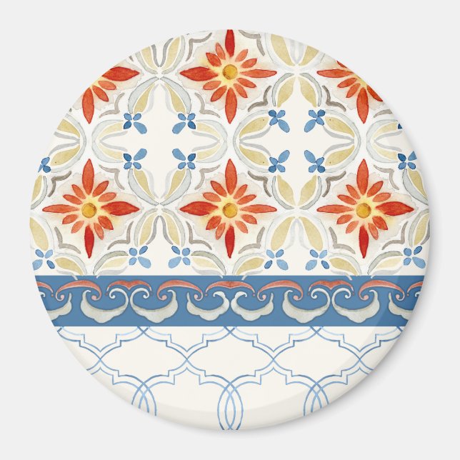 Moroccan Quatrefoil Tile Floral Pattern Watercolor Magnet (Vorne)