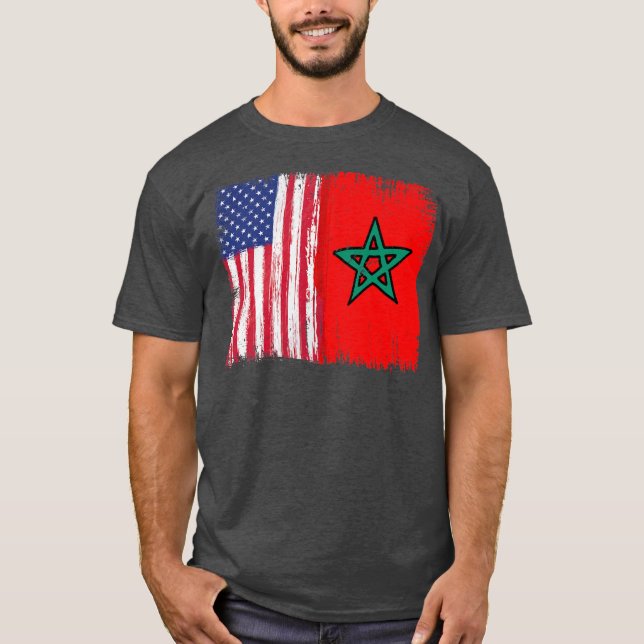 Moroccan Roots Half American Morocco Flag Moorish T-Shirt (Vorderseite)