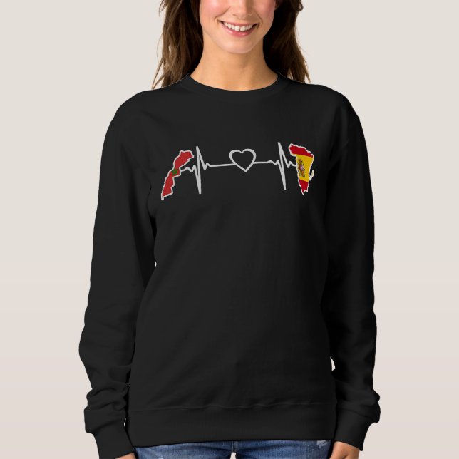 Moroccan Spanish Flag  Spain Morocco Heartbeat Fla Sweatshirt (Vorderseite)