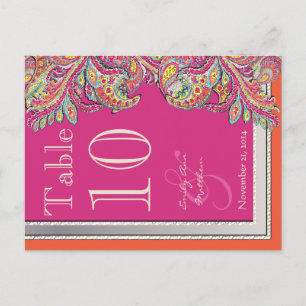 Moroccan Tangerine & Fuchsia Wedding Table Number Postkarte