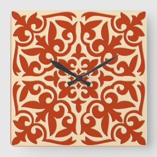 Moroccan tile - coral orange and peach quadratische wanduhr