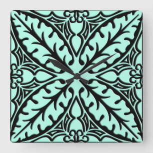 Moroccan tiles - aqua blue and black quadratische wanduhr