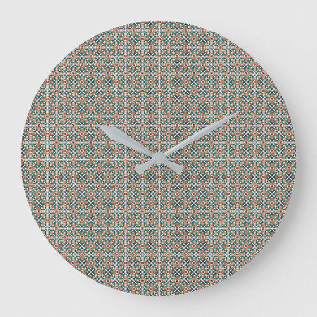 Moroccan Zellige Pattern Ornate Wall Clock Große Wanduhr (Vorderseite)