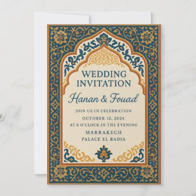 Moroccanische Hochzeitseinladung Vorlage – Elegant (Vorderseite)