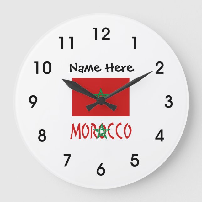 Morocco and Moroccan Flag with Your Name Große Wanduhr (Vorderseite)