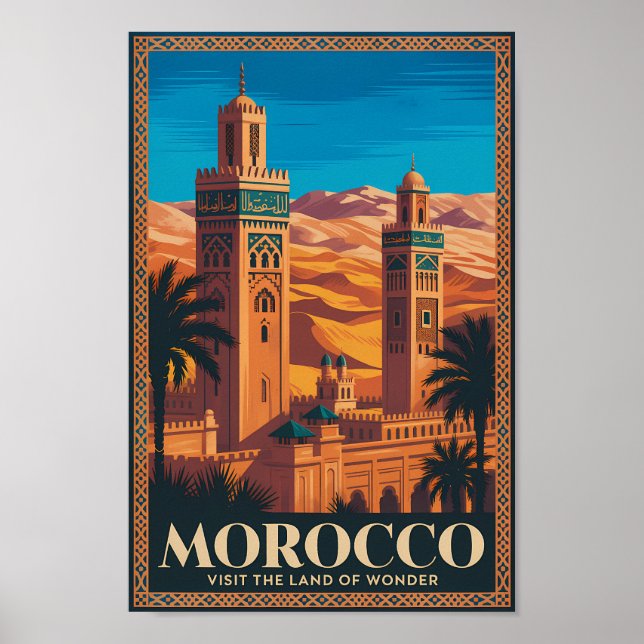  Morocco Desert Illustration Travel Art Vintage Poster (Vorne)