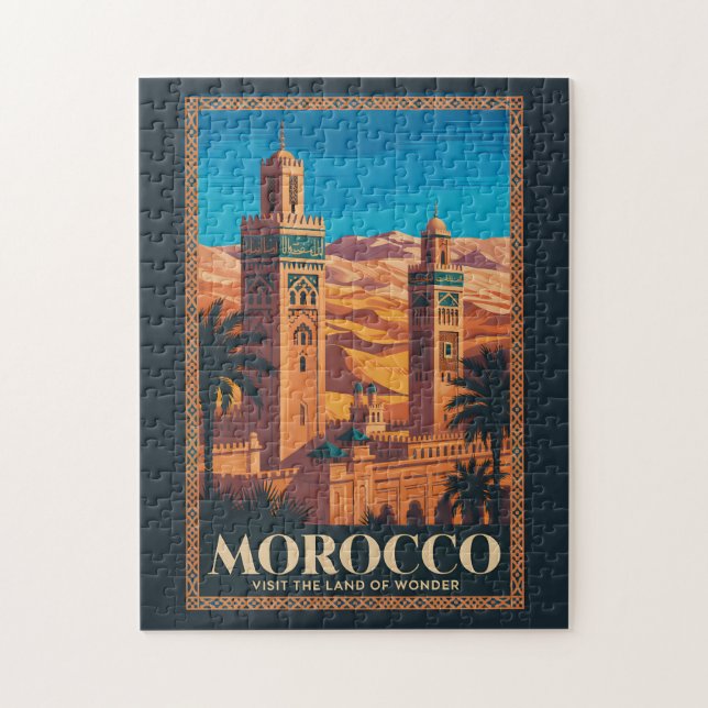  Morocco Desert Illustration Travel Art Vintage Puzzle (Vertikal)