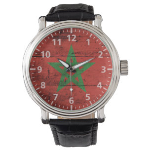Morocco Flag on Old Wood Grain Armbanduhr