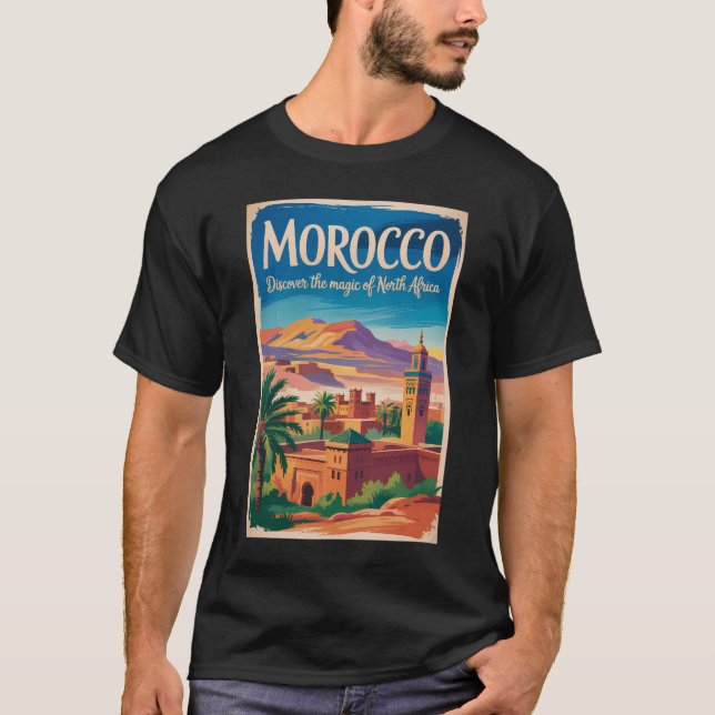Morocco Illustration Travel Art Vintage T-Shirt (Vorderseite)