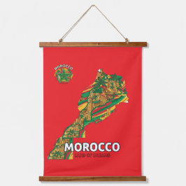 Morocco Land of Dreams Map Wood Wall Tapestry Wandteppich Mit Holzrahmen