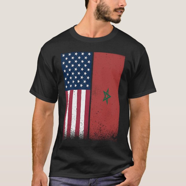 Morocco  Moroccan American Flags Proud USA Morocco T-Shirt (Vorderseite)