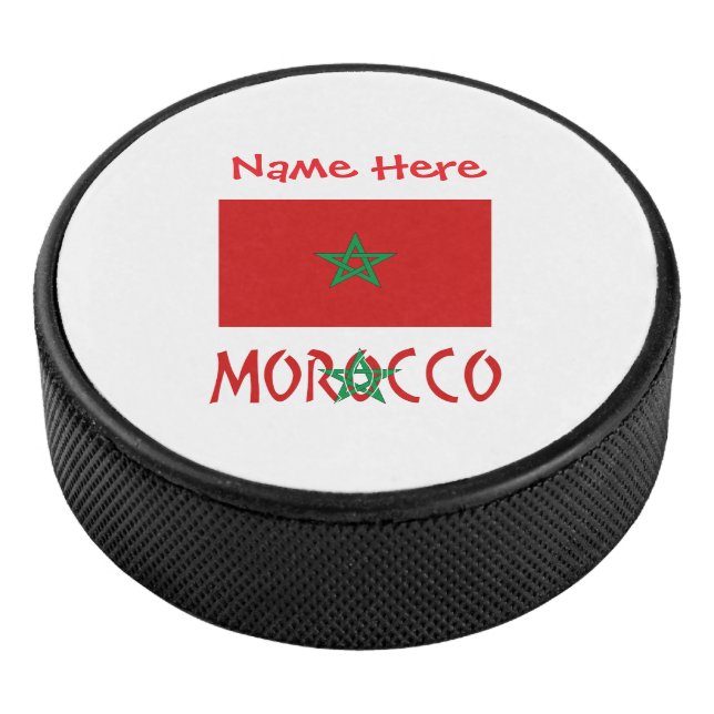 Morocco Moroccan Flag Red Personalized Name Eishockey Puck (3/4)